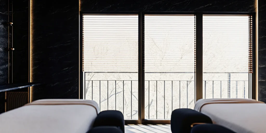 A serene modern medical clinic interior with soft natural light
