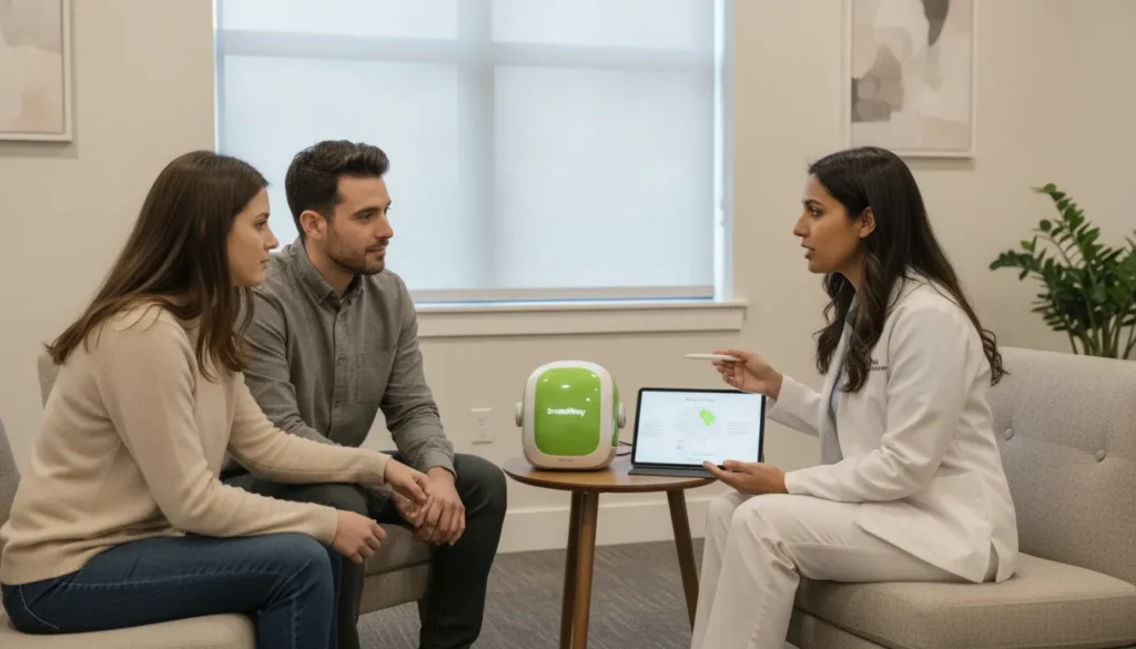 Couple discussing anxious depression treatment with a mental health professional.