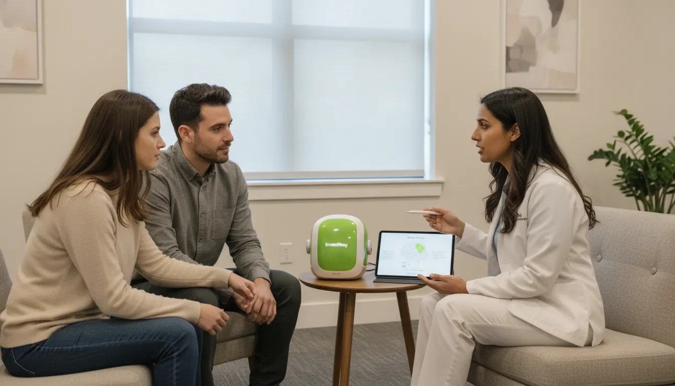 Couple discussing anxious depression treatment with a mental health professional.