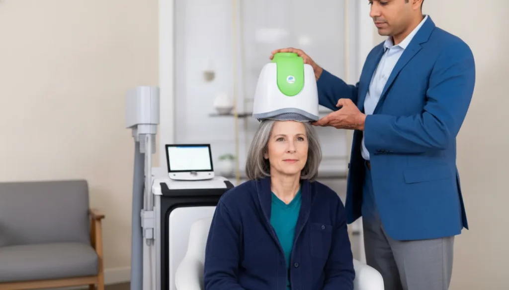 Patient receiving TMS therapy at Relief Mental Health in Rockford, Illinois