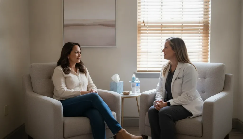 Patient discussing SPRAVATO side effects with a healthcare provider.