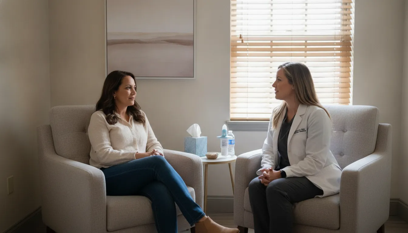 Patient discussing SPRAVATO side effects with a healthcare provider.